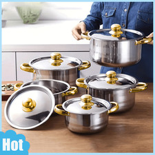 5 Piece Stainless Steel Cookware Saucepan Set Pan Pot Kitchen Cooking Glass Lid