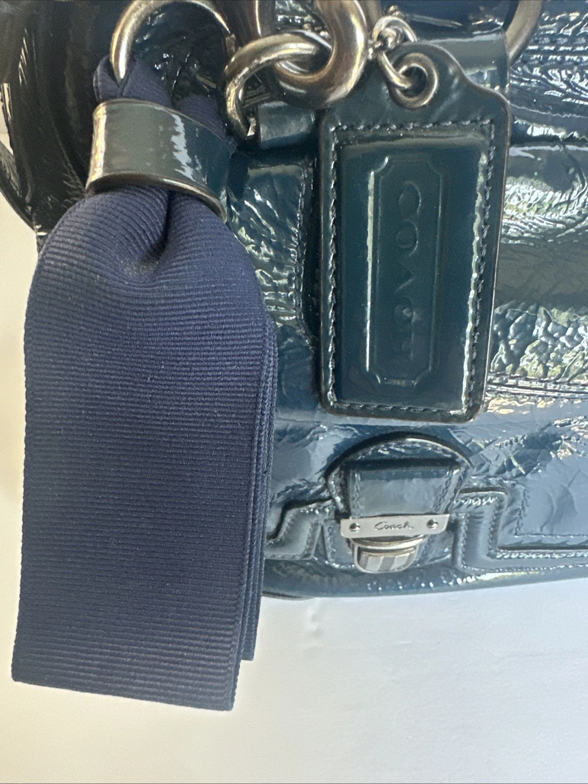 Borsa a mano Coach "Poppy" originale vintage in pelle marina 17888 con tracolla