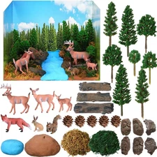 Forest Diorama Kit Project Supplies Include Woodland Animals Figures Deer Fig...