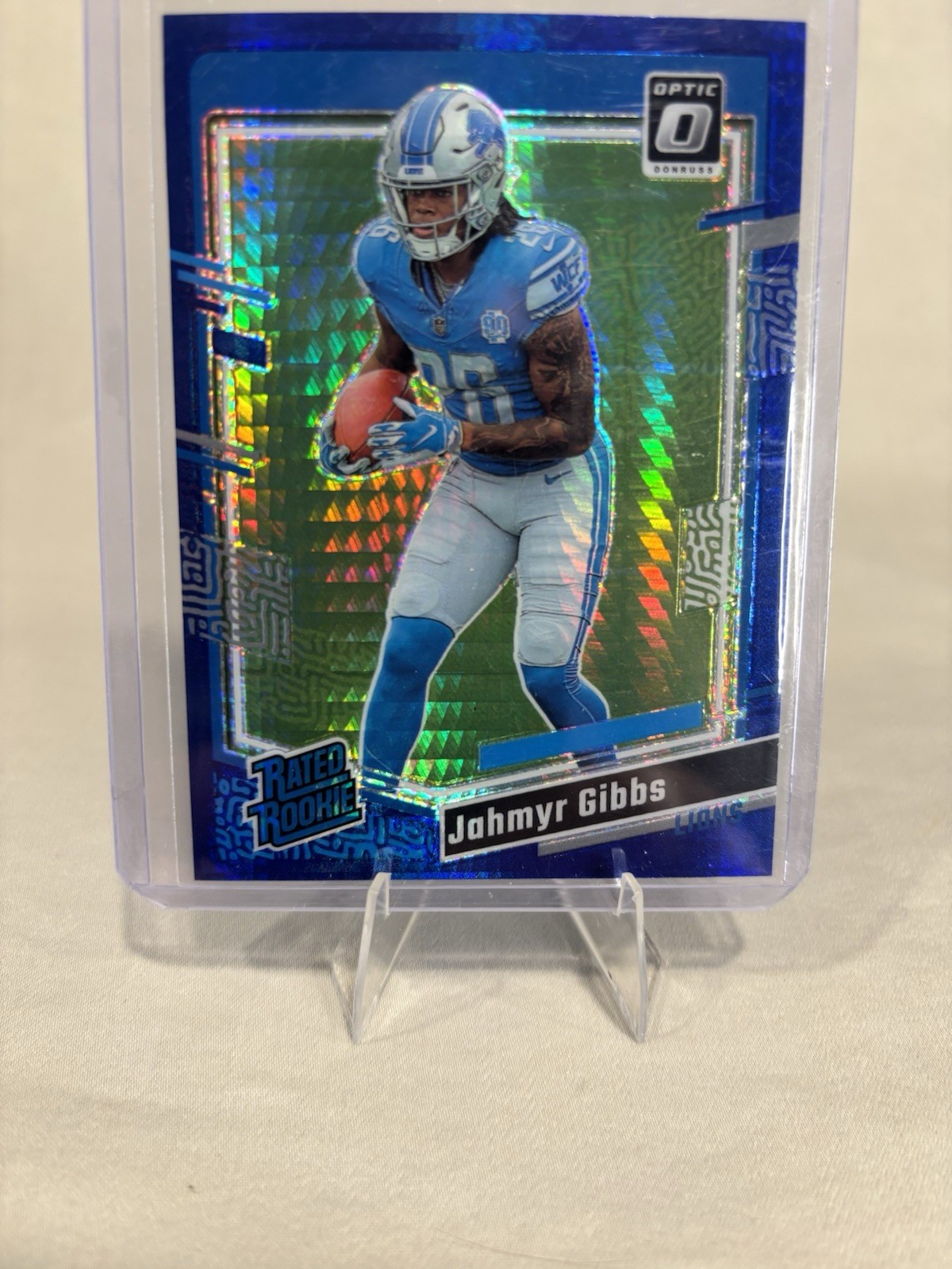 2023 Panini Donruss Optic Rated Rookie Jahmyr Gibbs #236 Blue Hyper Prizm RC