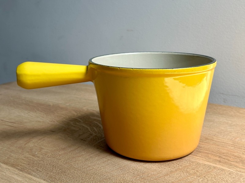 Vintage Le Creuset Cast Iron Enamelled 1970s Fondue Pot | Yellow | No Lid