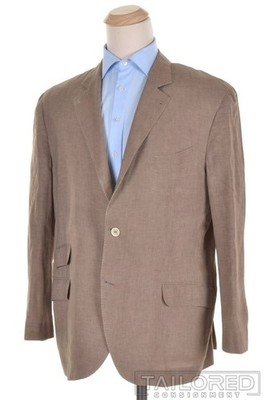 BRUNELLO CUCINELLI Beige Houndstooth Cotton Linen Blazer Sport Coat Jacket 46 R