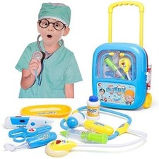 Kids Doctor Kit with Rolling Suitcase 15 Piece Pretend Medical Playset for Kids