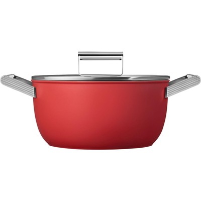 SMEG Schmortopf 24cm mit Glasdeckel, 2 Griffe, rot