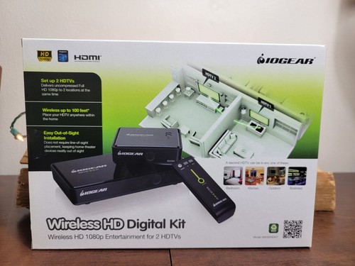 NEW IOGEAR GW3DHDKIT Wireless HD Digital Kit 1080p 3D HDMI Extender 2 TVs w/ Rem