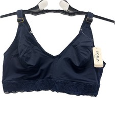 NWT Size L Soma Embraceable Wireless Bra Navy Lace Trim Unlined Soft Cup