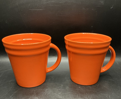 Rachael Ray Double Ridge Orange Coffee Tea Cocoa Mugs Set of 2