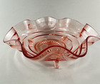 VTG Anchor Hocking Pink Depression Glass Footed Fluted Ruffled Fruit Bowl READ