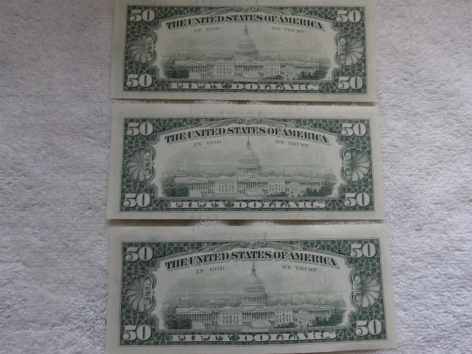 $50.00 (FIFTY DOLLAR BILLS) IN CONSECUTIVE SERIAL NUMBERS--3-NOTES- UNCIRCULATED - Image 2 of 2