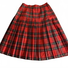 Vintage Made in Ireland Wool Red Tartan pleated lined Skirt Christmas SZ 14