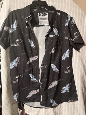 Dixxon Flannel Company Women s L Short Sleeve Button-Up Shirt Cars Graphic Black