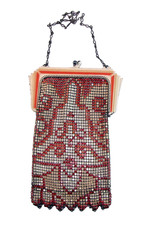 Antique 1920s Whiting  Davis Mesh Purse El-Sah Art Deco Enamel Flapper Bag Red