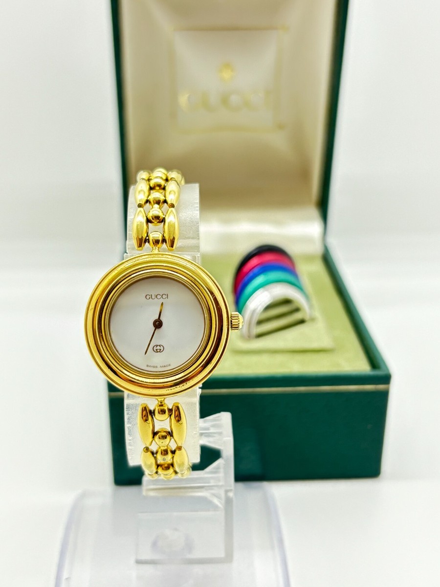 Exc+5 w/Box] GUCCI Change Bezel 11/12 6 Colors Gold Women's Watch