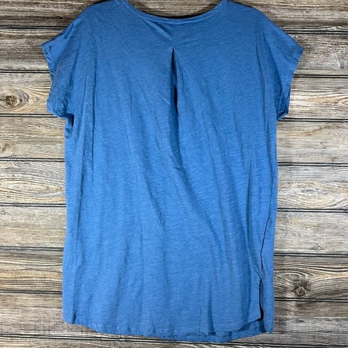 Eddie Bauer Damen meliertes blaues Kurzarm-T-Shirt plissiert hinten Größe Medium - Bild 2 von 4
