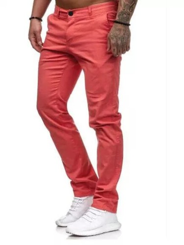 Pantalons Homme Chino Basique Uni Rouge Slim Fit Élégants U007