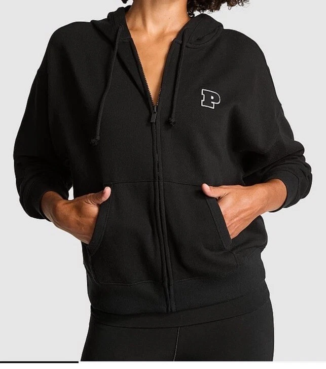 UNDERCOVER Felpa con cappuccio e zip intera Victoria’s Secret ROSA nera logo in rilievo IVY Fleece Campus M