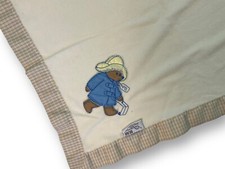 Vtg Quiltex Paddington Bear Baby Blanket Beige/Blue Plaid Trim 31x42  Eden