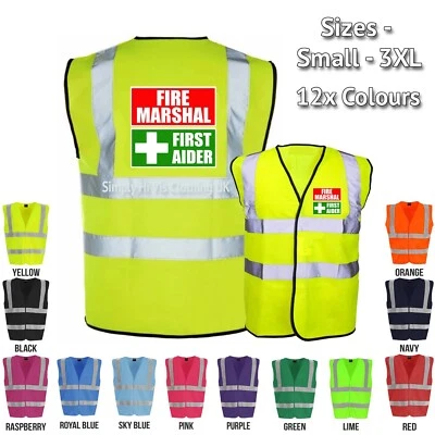 SIMPLY HI VIS CLOTHING Fire Marshal First Aider Printed Hi Vis Safety Vest Hi Viz Coloured Waistcoat
