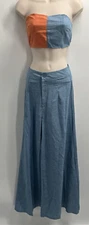 CBR Women's Blue Orange Two-Piece Crop Top & Wide Leg Pants Set Size Medium