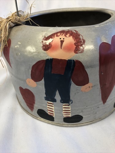 Vtg Primitive Hand Painted CHILTON WARE Tea Pot Kettle Raggedy Ann Andy Planter - Picture 3 of 7