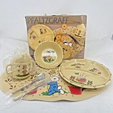 VTG Selandia Pfaltzgraff Village Boxed Child Baby Divided Warming Plate Set NEW