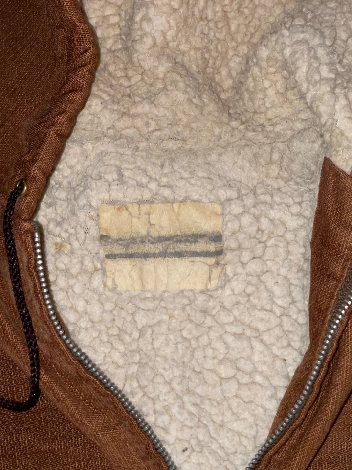 复古 70 年代/80 年代棕色男式工作服夹克羊毛衬里大号 — 第 3/4 张图片