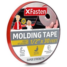 XFasten Super Strength Automotive Molding Tape, Gray, 1/2-Inch x 30-Foot, Dou...
