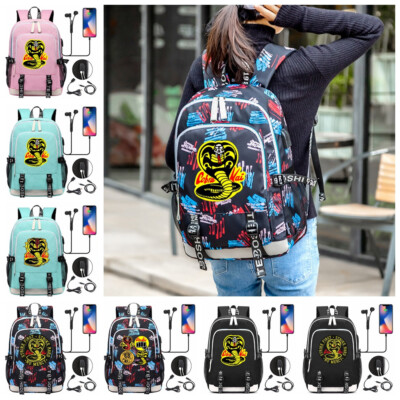 Cobra Kai USB Backpack Laptop Taschen Women Rucksack Outdoor Travel Shoulder Bag