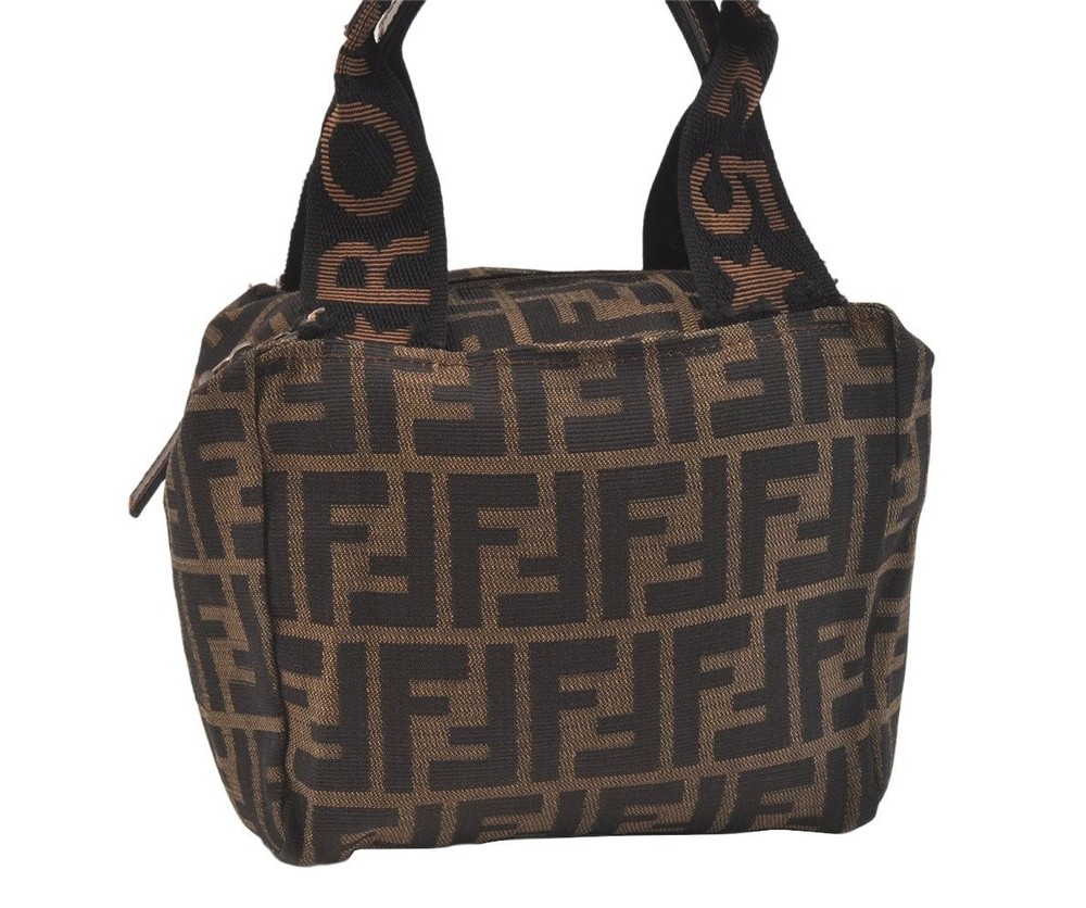 Authentic FENDI Vintage Zucca Hand Bag Purse Canvas Leather Brown 5196L