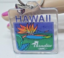 Vintage Hawaii Hawaiian Square Acrylic 80's Paradise Keychain Keyring 