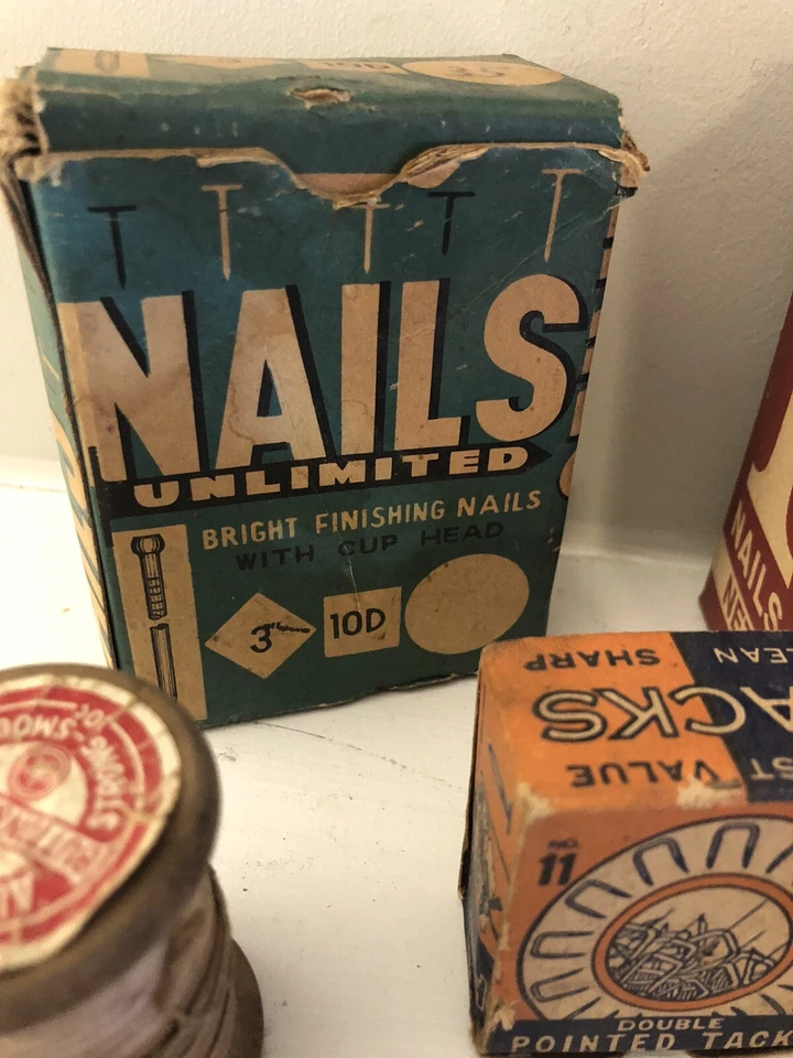 Vintage Lot  Nails Brads Tacks Boxes Thread Spool Red Devil, Warehouse, Holland - Image 3 of 4