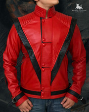 Michael Jackson Beat it "MJ Beat it" Real Leather Jacket Red color