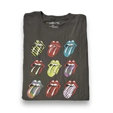 The Rolling Stones Gray Multiple Graphic Tongue Band Tshirt Size XXL - "Erna