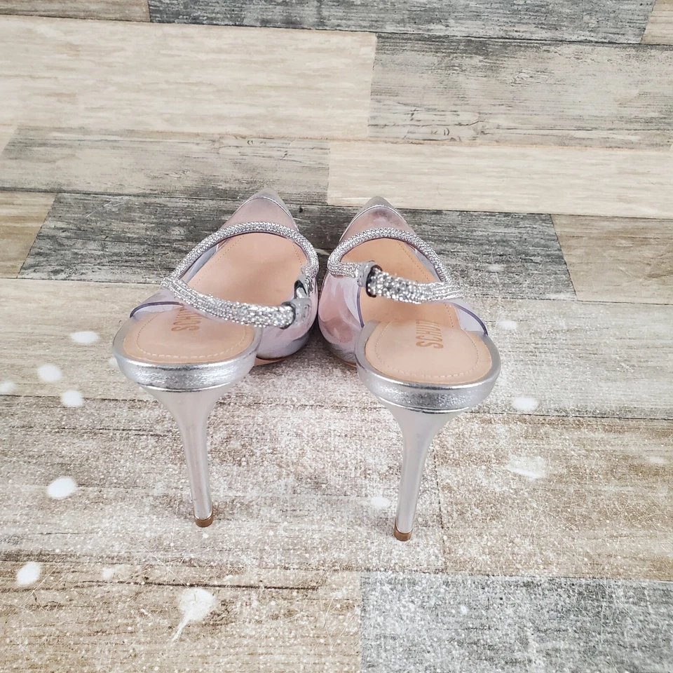 Zapatos de salón Schutz Audrey para mujer talla 7,5 B cuero cristal plateado tacones altos Foto 3 de 4