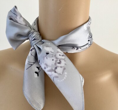 Women s 100% Silk Scarf Sliver/Multi Floral Print. Size : 53cm X 53cm