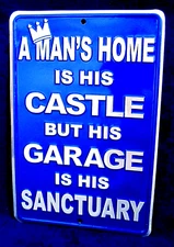 MAN'S CASTLE GARAGE SANCTUARY -*US MADE* Embossed Sign - Man Cave Bar Wall Decor
