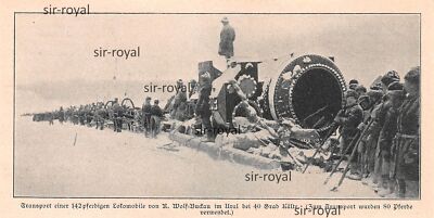 Transport of a Locomotive by Wolf-Buckau in the Urals - 1903 ~16x8cm -