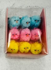1 pack of 9 mini Easter fuzzy chicks scatter craft supply pink blue yellow