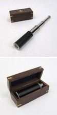 15" BRASS TELESCOPE IN WOODEN BOX CHROME  MARITIME PIRATE  HANDHELD SPYGLASS