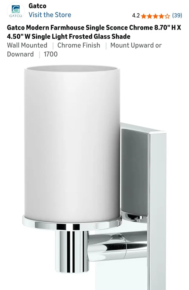 Arandela moderna fazenda única cromada 8,70" A X 4,50" com luz única fosco... - Imagem 3 de 4