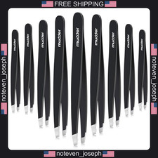 12 Pack Mudder Stainless Steel Slanted Tip Tweezers for Facial Hair Grooming