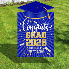 , Congrats Grad Yard Sign - 16X10 Inches  Blue and Gold Class of 2026 Congrats