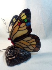 Vintage Tiffany Style Stained Glass Butterfly Themed Light - 9" Tall