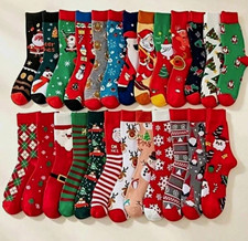 Women's 20 Pairs Christmas Holiday Crew Socks Multicolor Assorted Santa One Size