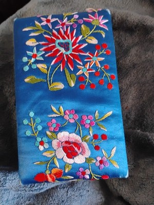 Jewelry Box Very Pretty Royal Blue Flower Needlepoint Design