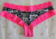NWT Victoria's Secret PINK Cheeky Panties Logo Print Lace Trim Vintage 2014 Sz L