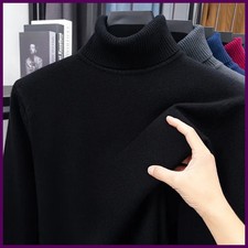 Men s Knitted Turtleneck Sweater Slim Fit Long Sleeve Solid Color Pullover