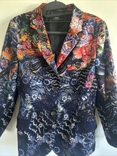 RARE Sonia Bogner Slim Blazer Jacket Floral Tiger Waves Print Small Medium NEW