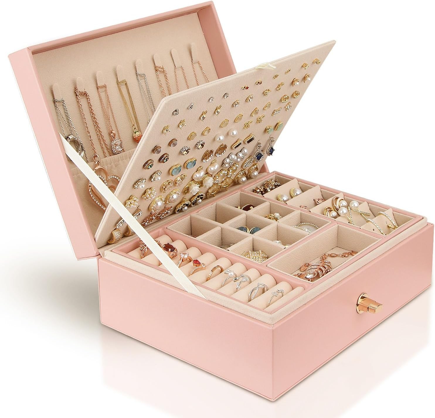 Chelory Jewellery Box Organiser for Women Girls, 3 Layer Large Jewellery Storag