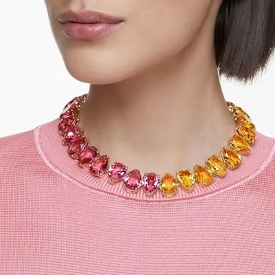 Swarovski Millenia Necklace Pear Cut Pink Yellow Crystals Gold-Tone Plated New